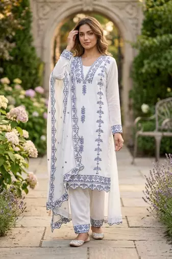 White georgette embroidered kurta sets