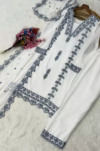 White georgette embroidered kurta sets