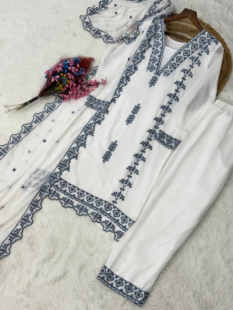 White georgette embroidered kurta sets