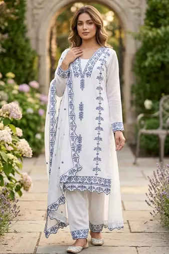 White georgette embroidered kurta sets