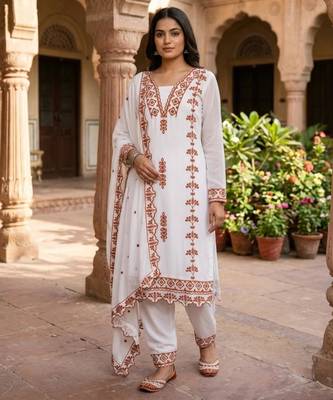 White georgette embroidered kurta sets 1