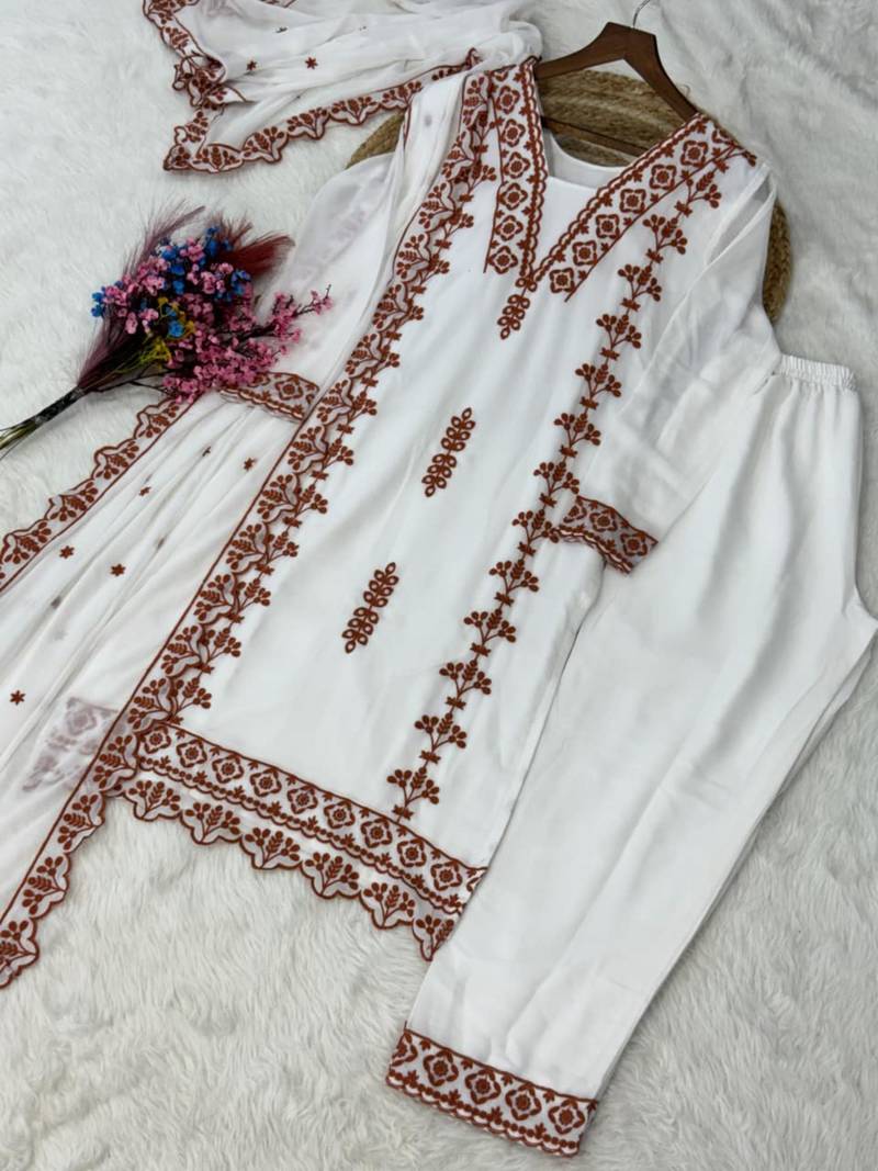 White georgette embroidered kurta sets