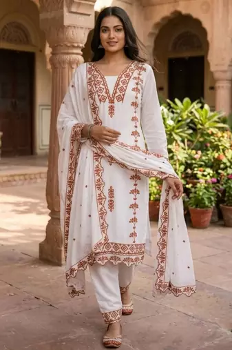 White georgette embroidered kurta sets