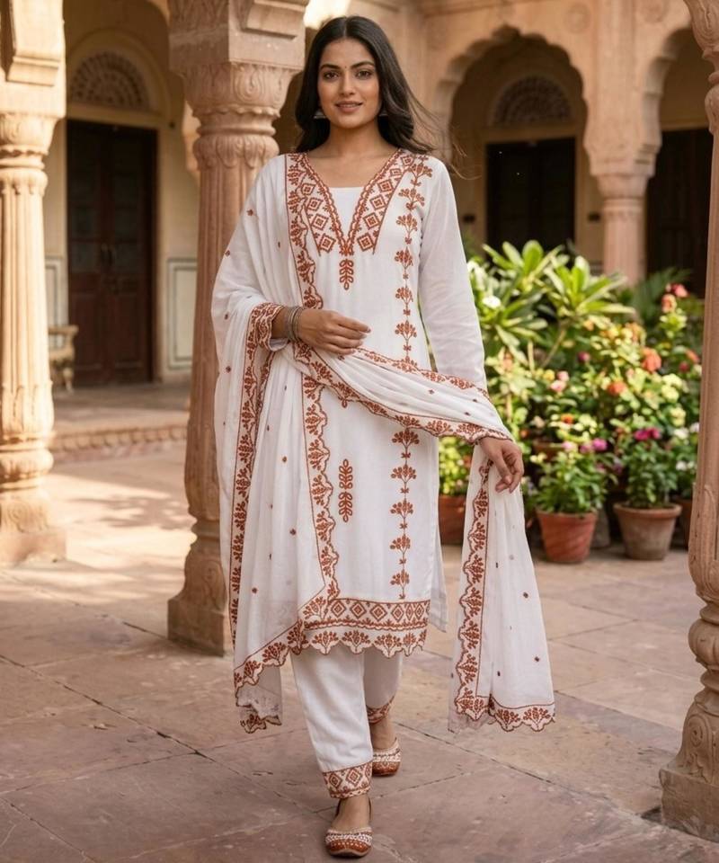 White georgette embroidered kurta sets