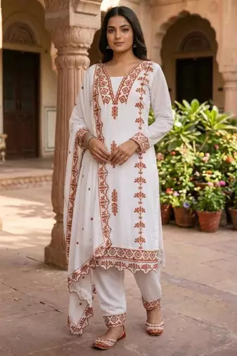 White georgette embroidered kurta sets