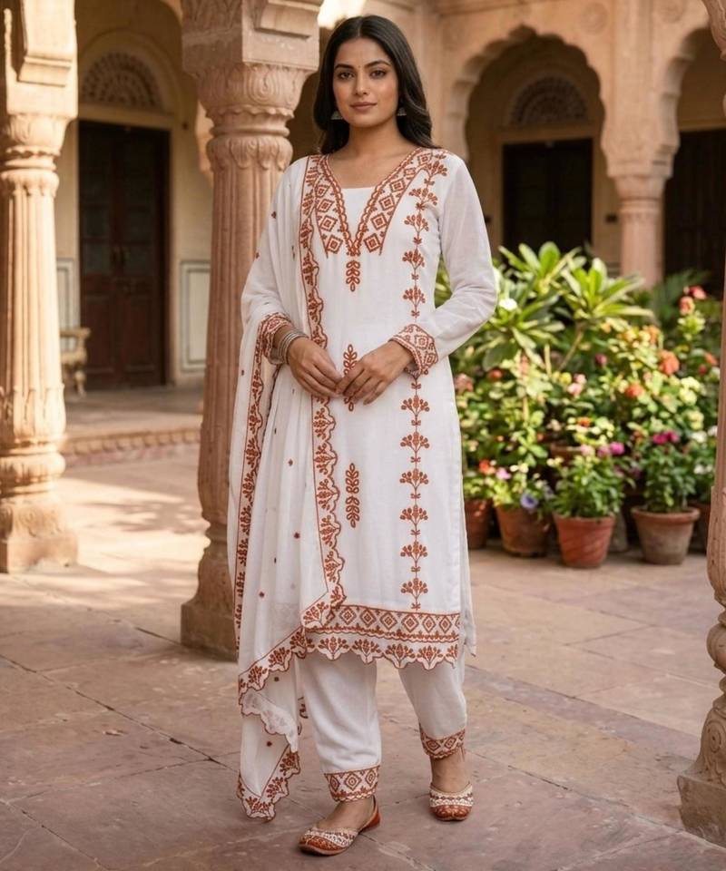White georgette embroidered kurta sets