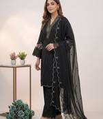 Black chanderi embroidered kurta sets