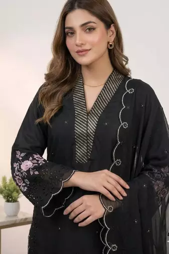 Black chanderi embroidered kurta sets