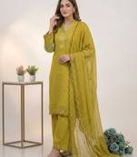 Mustard chanderi embroidered kurta sets
