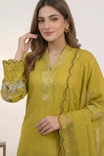Mustard chanderi embroidered kurta sets