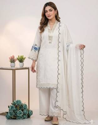 White chanderi embroidered kurta sets 1