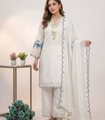 White chanderi embroidered kurta sets
