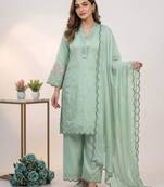 Green chanderi embroidered kurta sets