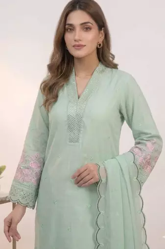 Green chanderi embroidered kurta sets