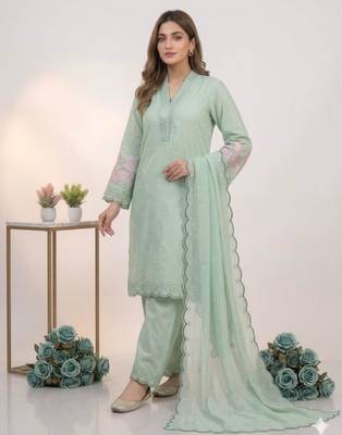 Green chanderi embroidered kurta sets 4