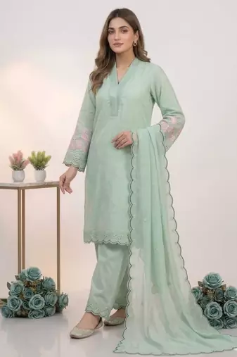Green chanderi embroidered kurta sets