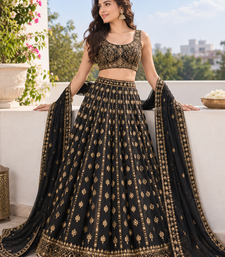 Royal Black Opulence Crepe Silk Lehenga with Fine Dori & Zari Embroidery