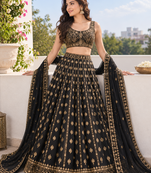 Royal Black Opulence Crepe Silk Lehenga with Fine Dori & Zari Embroidery
