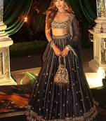 Royal Black Opulence Crepe Silk Lehenga with Fine Dori & Zari Embroidery