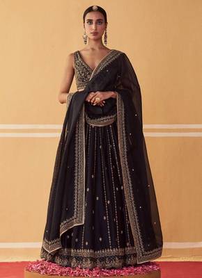 Royal Black Opulence Crepe Silk Lehenga with Fine Dori & Zari Embroidery 2