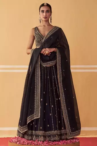 Royal Black Opulence Crepe Silk Lehenga with Fine Dori & Zari Embroidery