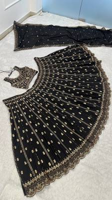 Royal Black Opulence Crepe Silk Lehenga with Fine Dori & Zari Embroidery 3