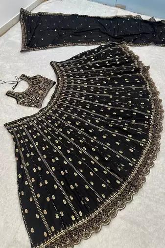 Royal Black Opulence Crepe Silk Lehenga with Fine Dori & Zari Embroidery