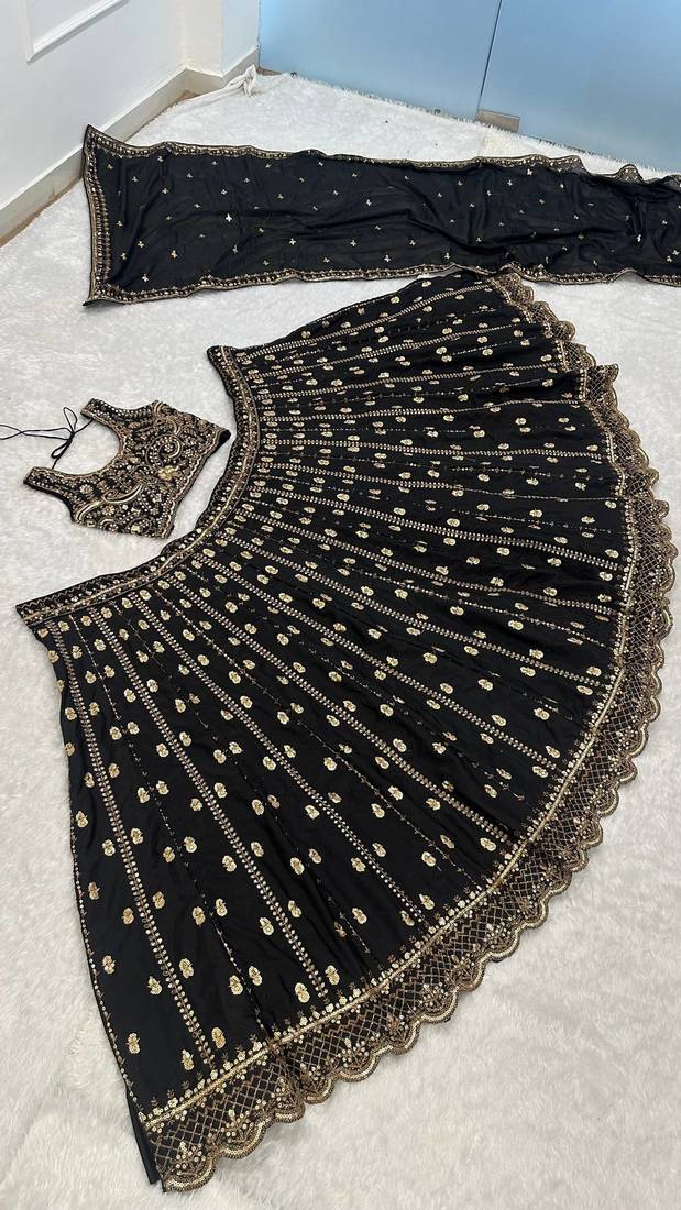 Royal Black Opulence Crepe Silk Lehenga with Fine Dori & Zari Embroidery