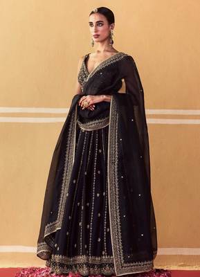 Royal Black Opulence Crepe Silk Lehenga with Fine Dori & Zari Embroidery 3