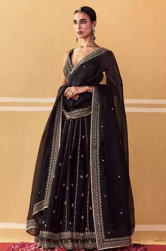Royal Black Opulence Crepe Silk Lehenga with Fine Dori & Zari Embroidery