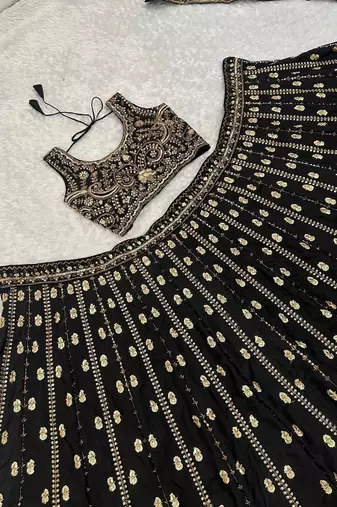 Royal Black Opulence Crepe Silk Lehenga with Fine Dori & Zari Embroidery