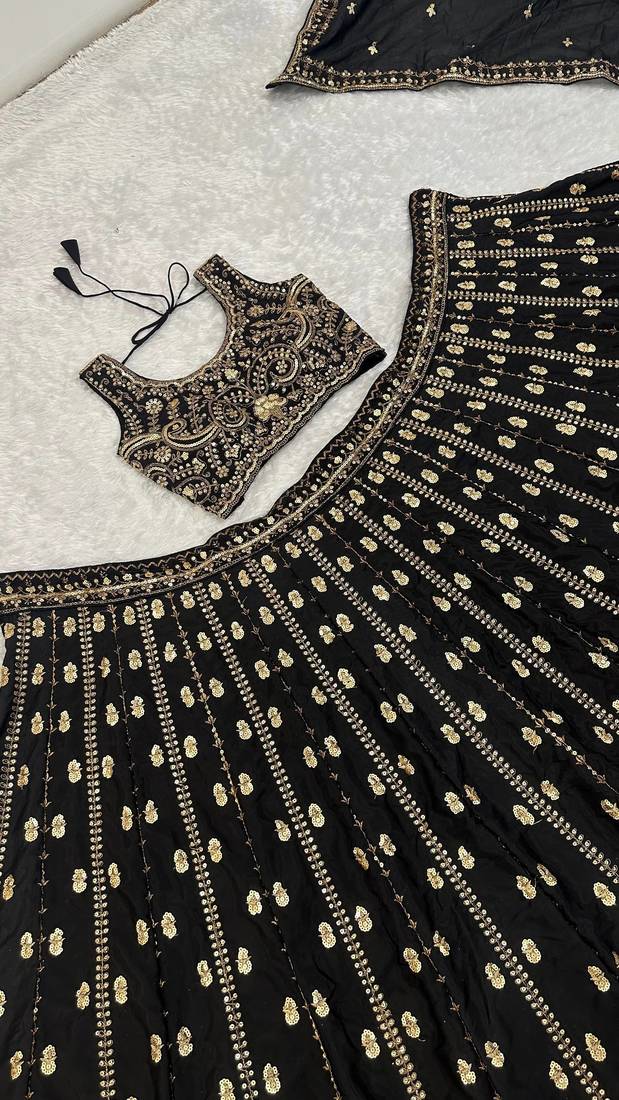Royal Black Opulence Crepe Silk Lehenga with Fine Dori & Zari Embroidery