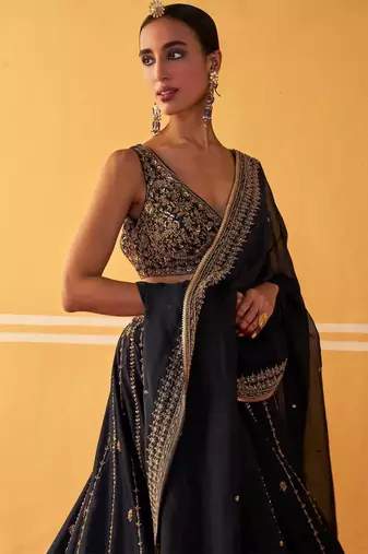 Royal Black Opulence Crepe Silk Lehenga with Fine Dori & Zari Embroidery