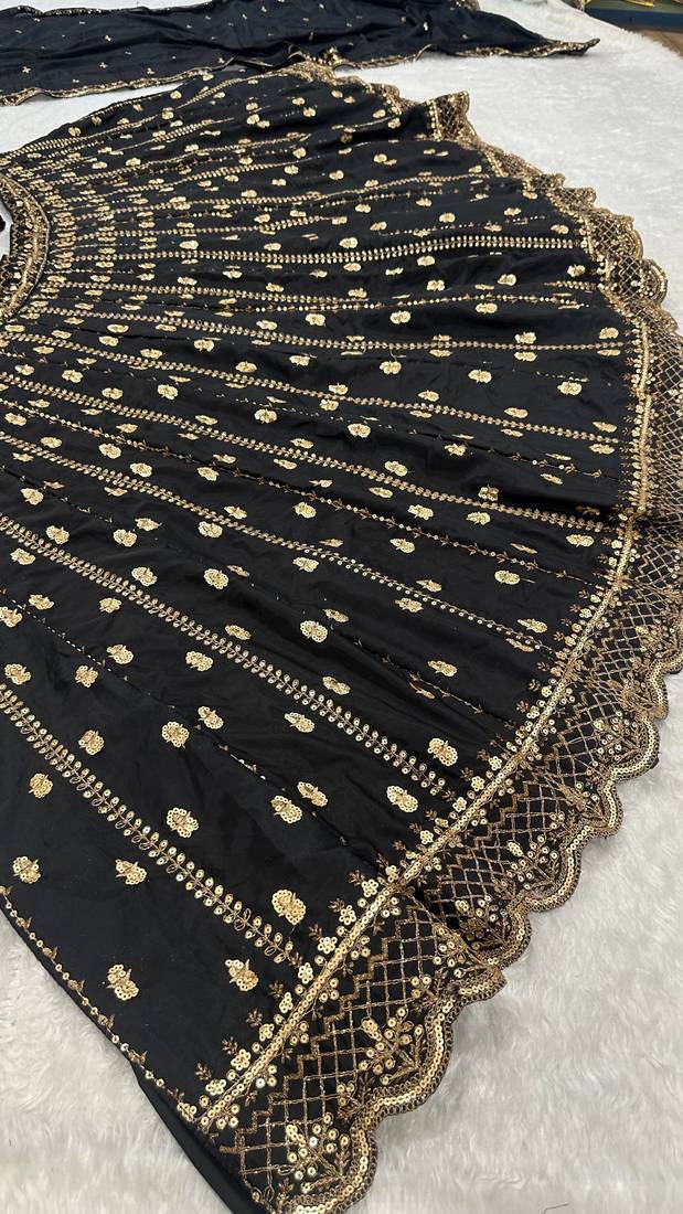 Royal Black Opulence Crepe Silk Lehenga with Fine Dori & Zari Embroidery
