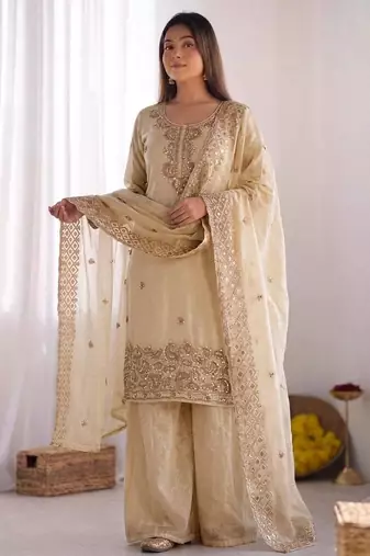stylish embroidery beads work kurta set