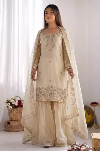 stylish embroidery beads work kurta set