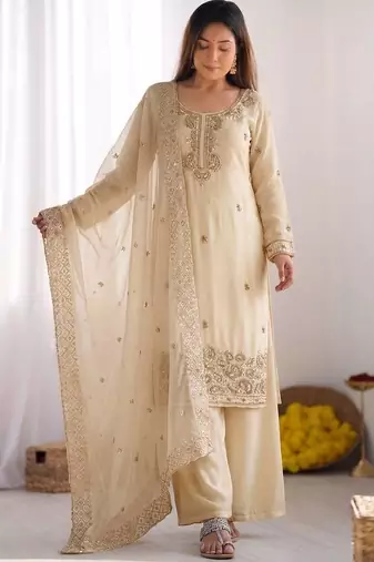 stylish embroidery beads work kurta set