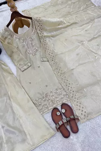 stylish embroidery beads work kurta set