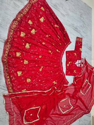 Royal Scarlet Faux Georgette Lehenga Choli with Peacock Motif, Zari & Heavy Sequin Embroidery 5