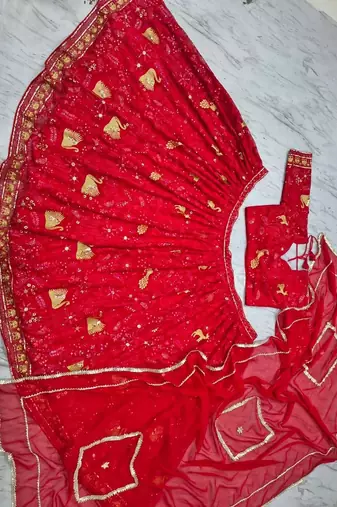 Royal Scarlet Faux Georgette Lehenga Choli with Peacock Motif, Zari & Heavy Sequin Embroidery