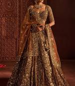 Golden Ember Butterfly Net Lehenga Choli with Heavy Glass Sequins, Dori & Embroidery Work (3.5 Mtr Flair)