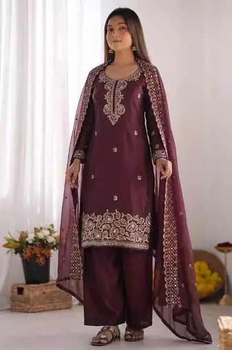 stylish embroidery beads work kurta set