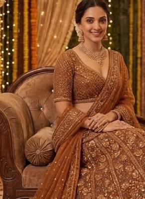 Golden Ember Butterfly Net Lehenga Choli with Heavy Glass Sequins, Dori & Embroidery Work (3.5 Mtr Flair) 2