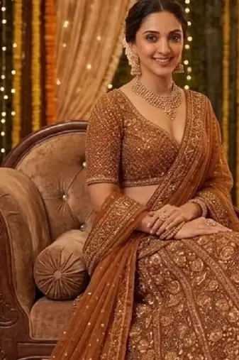 Golden Ember Butterfly Net Lehenga Choli with Heavy Glass Sequins, Dori & Embroidery Work (3.5 Mtr Flair)