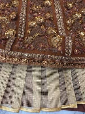 Golden Ember Butterfly Net Lehenga Choli with Heavy Glass Sequins, Dori & Embroidery Work (3.5 Mtr Flair) 4