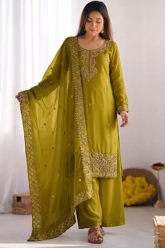 stylish embroidery beads work kurta set