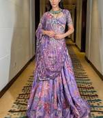 Lavender Bloom Taby Silk Lehenga Choli with Floral Print, Real Mirror, Sequins & Embroidery Work