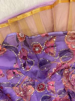 Lavender Bloom Taby Silk Lehenga Choli with Floral Print, Real Mirror, Sequins & Embroidery Work 3