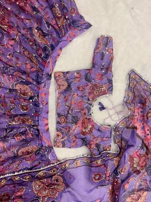 Lavender Bloom Taby Silk Lehenga Choli with Floral Print, Real Mirror, Sequins & Embroidery Work 4