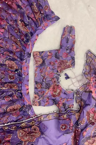 Lavender Bloom Taby Silk Lehenga Choli with Floral Print, Real Mirror, Sequins & Embroidery Work